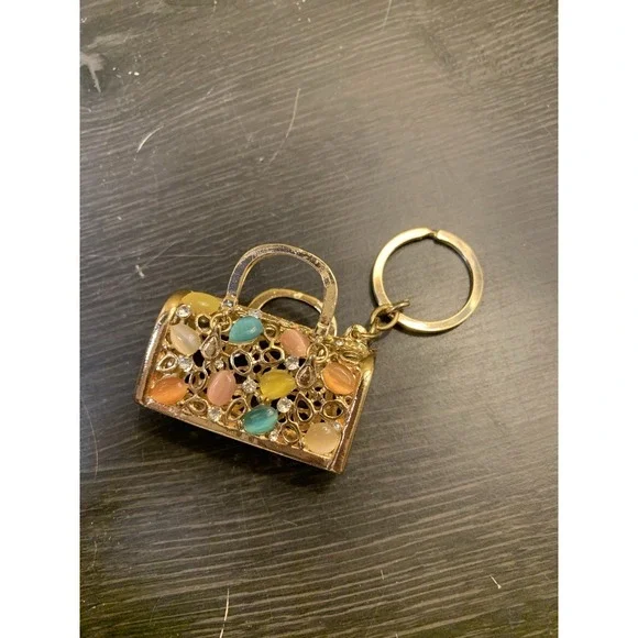 Purse Keychain Bejeweled Rhinestone Purse Jewelry Bling Clip Key Ring - Picture 6 of 7